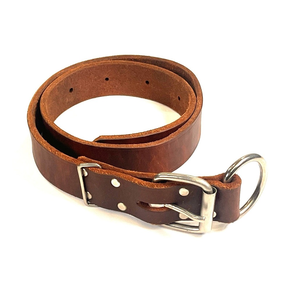 Rugged Leather Men's Belt 41" Long Brown Studded With Silver Square Buckle Loop
